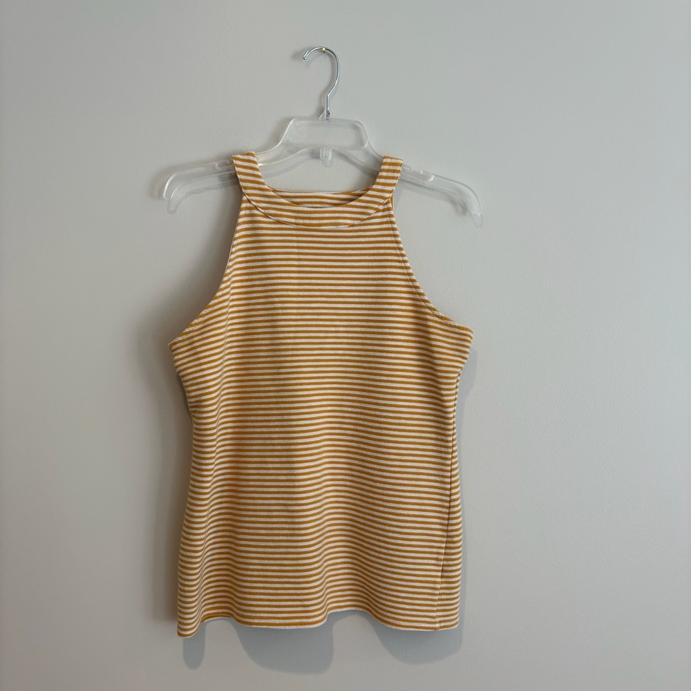 Deletta Ribbed Fitted Gold and White Tank Top